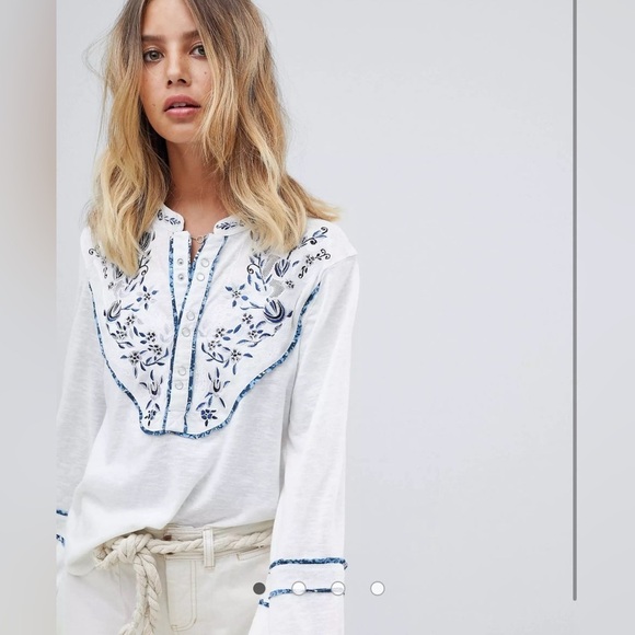 Free People Sundance Kid Embroidered Henley Top - Picture 1 of 10